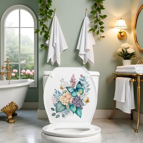 Peony Butterflies Toilet Seat Decals - Waterproof & Self-Adhesive
