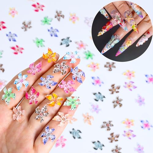 50Pcs Colorful Flower Nail Charms 3D Resin Floral Rhinestones for Manicures