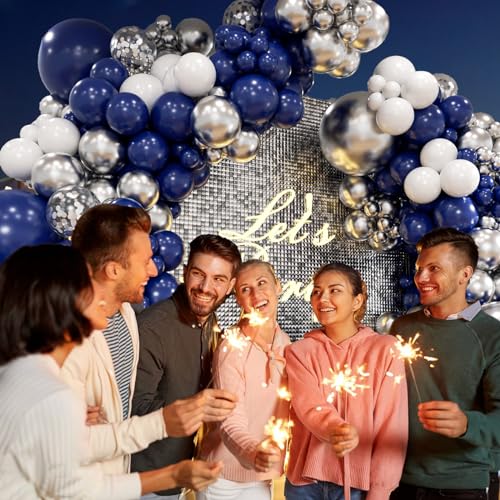 Navy Blue Silver Balloon Arch Kit - 53 Balloons for Parties