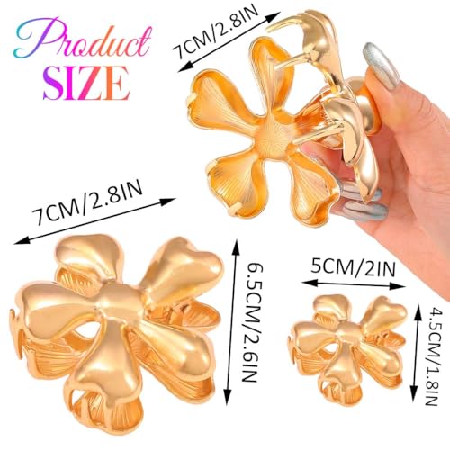 Gortin Gold Metal Flower Hair Claw Clips 2-Pack for Thick Hair