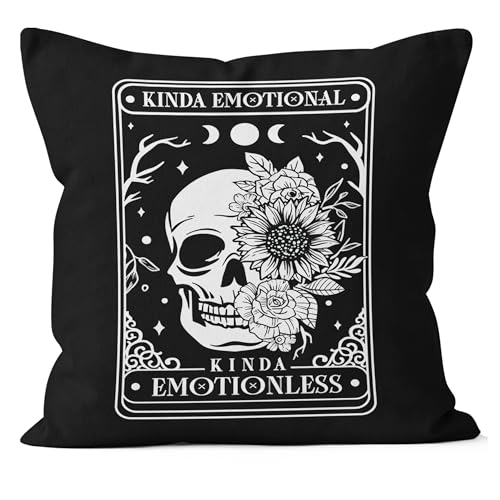 Gothic Skull Pillow Cover 18x18 - Witchy Tarot Card Flannel Throw Pillow Case