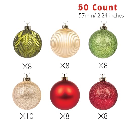 Every Day is Christmas Ornaments Set - Woodland Theme, 50 Shatterproof 2.24" Decorations