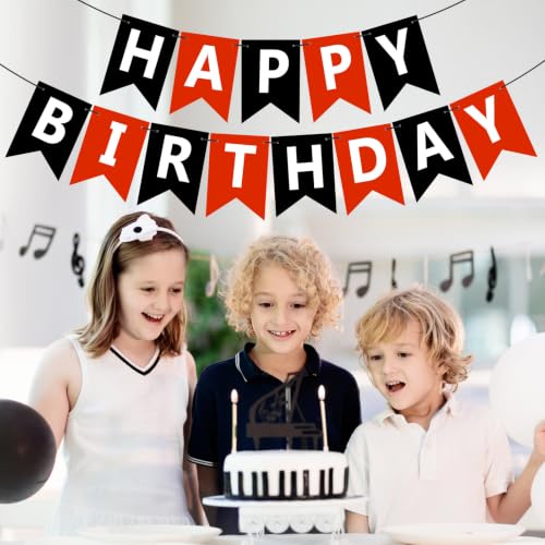 Black & Red Happy Birthday Banner Sign - Personalised Name Garland for Party Decorations