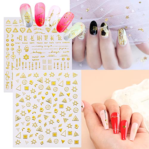 12 Sheets Gold Nail Art Stickers Set 3D Self-Adhesive Metallic Decals