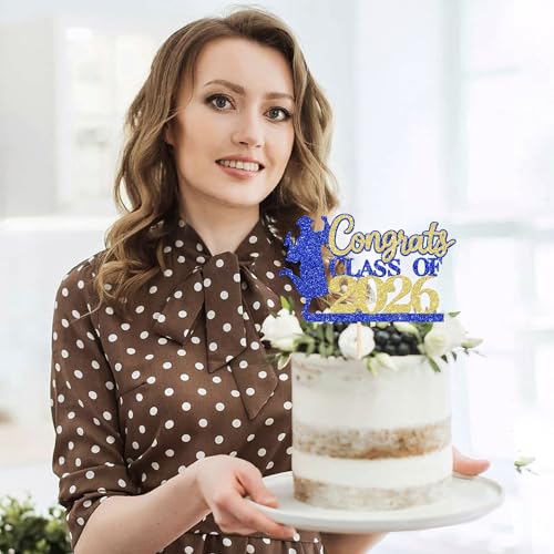 Congrats Grad 2026 Cake Topper Glitter Graduation Party Decoration