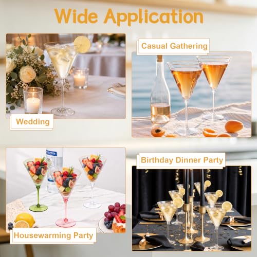 Disposable 10oz Martini Glasses Set with Gold Rim - 12 Pcs