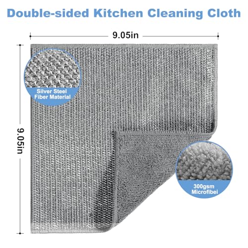 TIVERAIN 10-Pack Dual-Layer Microfiber Wire Dishcloths - 9x9 Inch, Grey