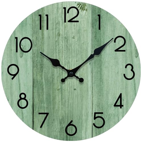 8-Inch Silent Wall Clock - Modern Wooden Non-Ticking Clock, Light Green