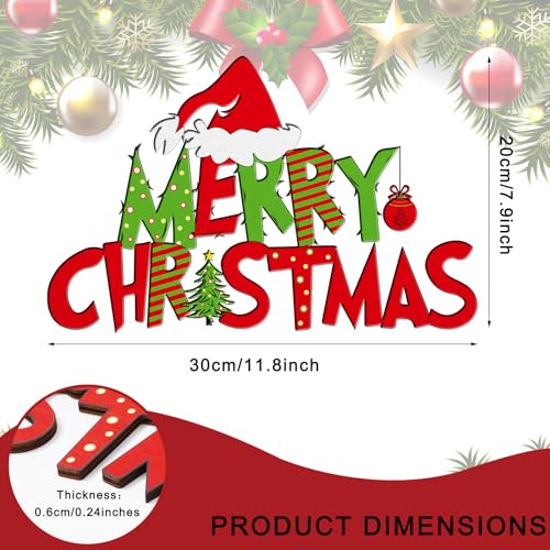 Christmas Front Door Sign Merry Christmas Wood Hanging Decor Red Green Holiday Wall Sign