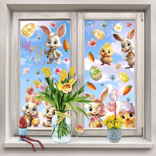 Easter Window Clings - 8 Sheets of Bunny, Chick, Egg Decals