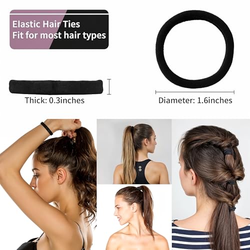 Black Hair Ties 50 Count Seamless Cotton Elastic Ponytail Holders