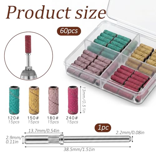 Skrfren 60 Pcs Small Nail Drill Sanding Bands with 3/32 Inch Mandrel Bit