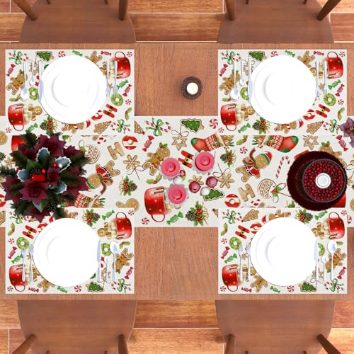 Christmas Gingerbread Table Runner 13x90 Inch Holiday Table Decor for Kitchen & Dining - Variation of Table Runner, 13" x 90"