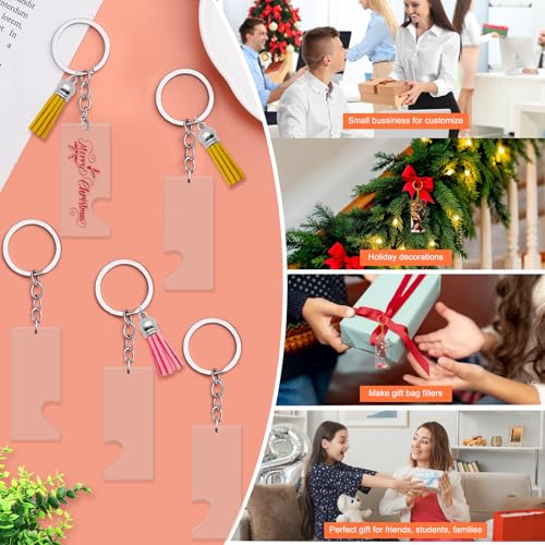 Rectangle Split Acrylic Christmas Ornaments Blanks - Clear Keychain Discs, 20 Pcs, 3 x 7cm