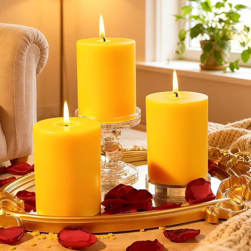 100% Pure Beeswax Pillar Candle - 3x4in, 60 Hour Burn Time