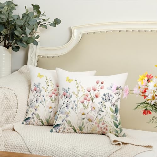AACORS Spring Floral Butterfly Pillow Covers 16x16 - Set of 2