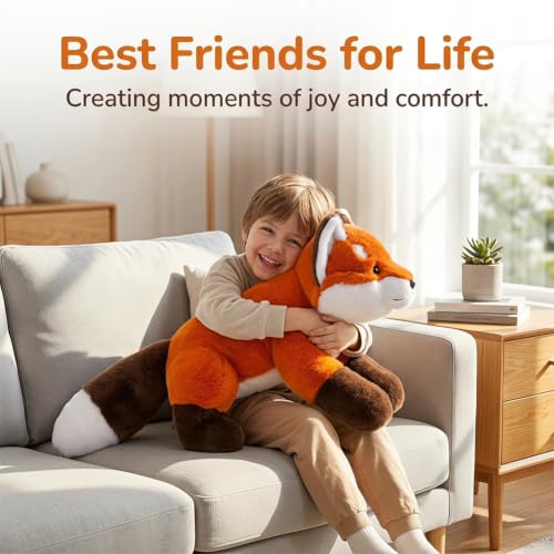Red Fox Plush Pillow - 17.7in Soft Stuffed Animal Huggable Toy