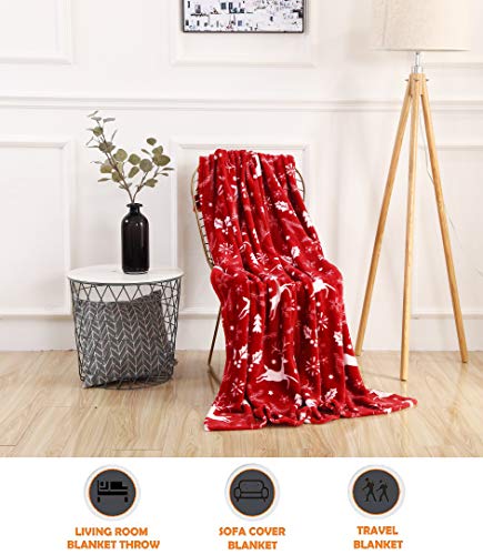 Christmas Reindeer Velvet Fleece Blanket - 50 x 60 Burgundy Holiday Throw