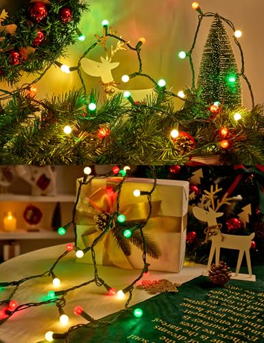 Christmas String Lights 2 Pack 24ft 70 LED G15 Globe Red Green White