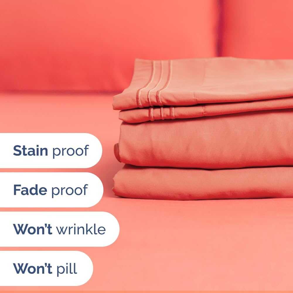 Skiennix Full XL Bed Sheet Set - Soft, Breathable & Cooling 4-Piece Luxury Bedding - Deep Pockets, Coral