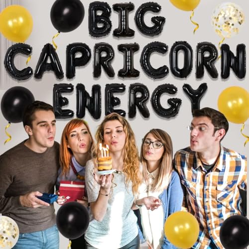 Capricorn Birthday Party Decorations & Balloon Banner Set in Black and Gold