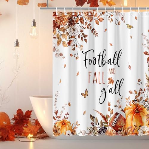 Mocsicka Football Fall Shower Curtain, 71x71 Inch Waterproof Fabric