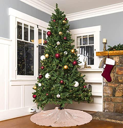 36-Inch Rose Gold Sequin Christmas Tree Skirt with Satin Mesh - Holiday Decor