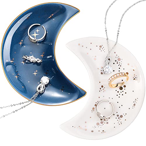 Patelai Moon Jewelry Tray Set - Ceramic Trinket Dish for Rings (Blue, White)