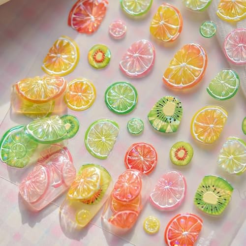 IDDFEVE 5D Embossed Fruit Nail Stickers - Citrus Lemon Orange Kiwi Design