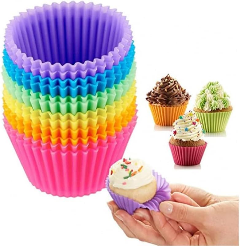 Skiennix Silicone Baking Cups - Reusable Non-Stick Cupcake Liners | 12 Pieces in Vibrant Colors