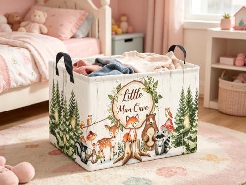 Woodland Animals Storage Basket - Waterproof & Collapsible 15x10x9 in