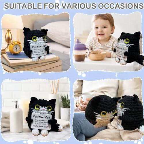 Handmade Black Cat Gifts - Positive Crochet Animal for Support