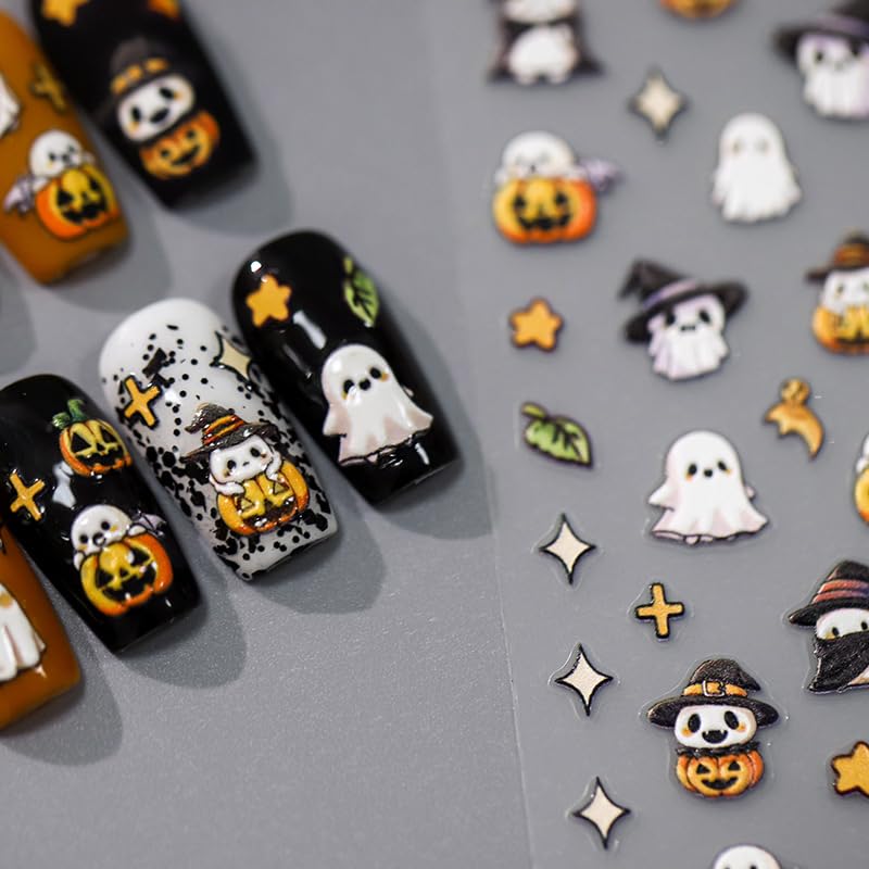 5D Embossed Halloween Ghost Nail Art Stickers Self-Adhesive Decals