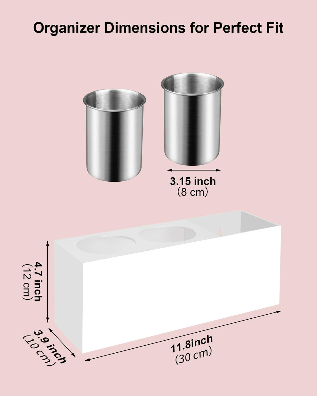 Bollmisde Hair Tool Organizer, Hair Dryer Holder with Heatproof Steel Cups, Acrylic Vanity Organizer for Curling Iron, Flat Iron & Hair Brushes, Perfect for Bathroom (White, Standard)