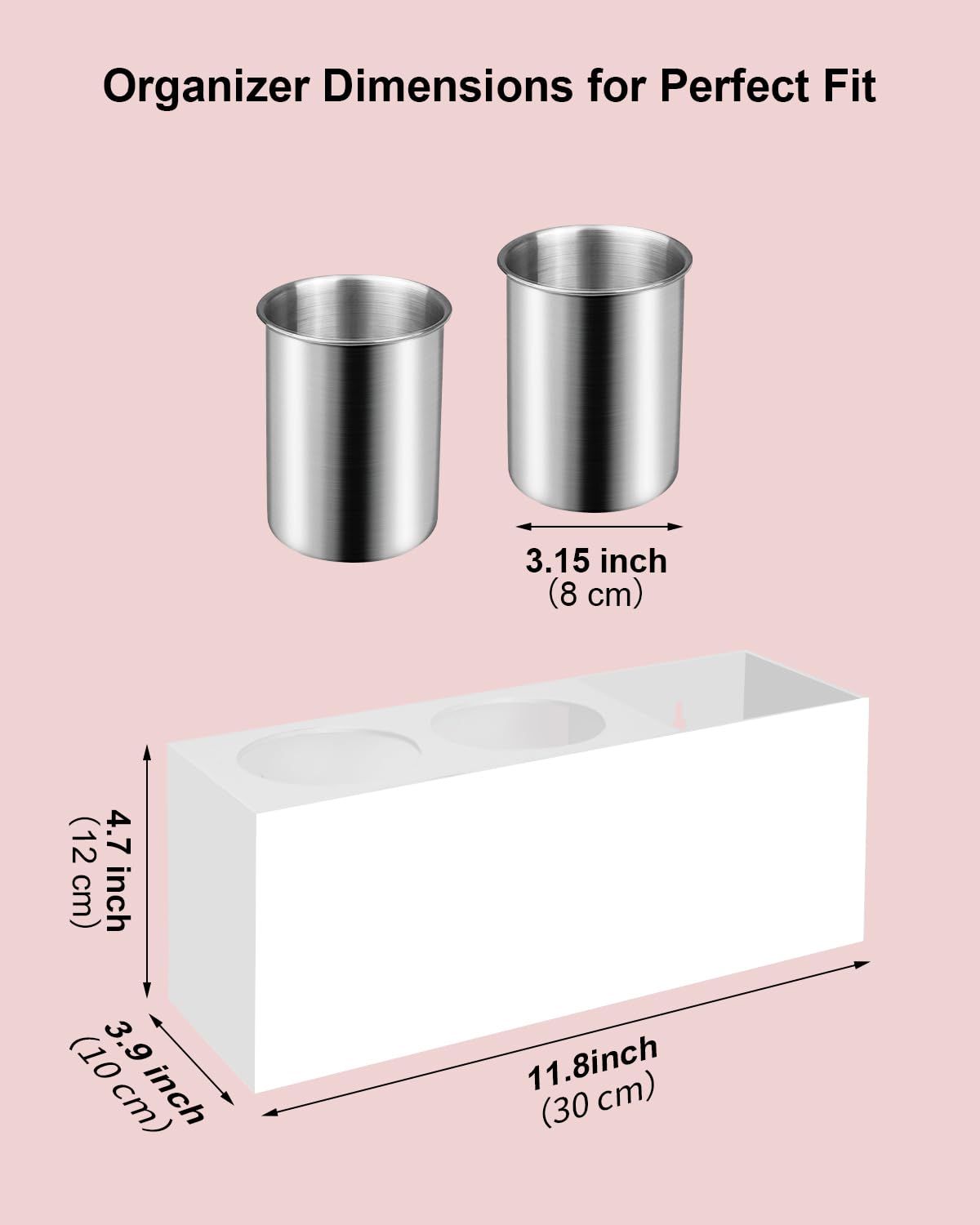 Bollmisde Hair Tool Organizer, Hair Dryer Holder with Heatproof Steel Cups, Acrylic Vanity Organizer for Curling Iron, Flat Iron & Hair Brushes, Perfect for Bathroom (White, Standard)