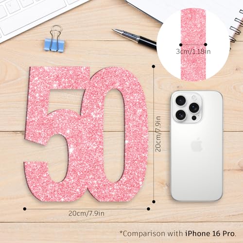 DEEZOMO Pink Glitter 50th Birthday Number Table Decoration 7.8 Inch