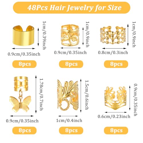 Tyqour 48Pcs Gold Hair Jewelry & Cuffs for Braids and Locs