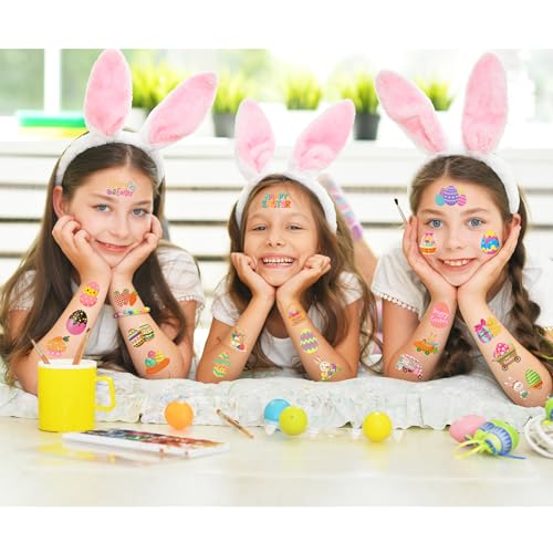 Easter Temporary Tattoos for Kids - 50 Pcs Cute Bunny & Egg Party Favors