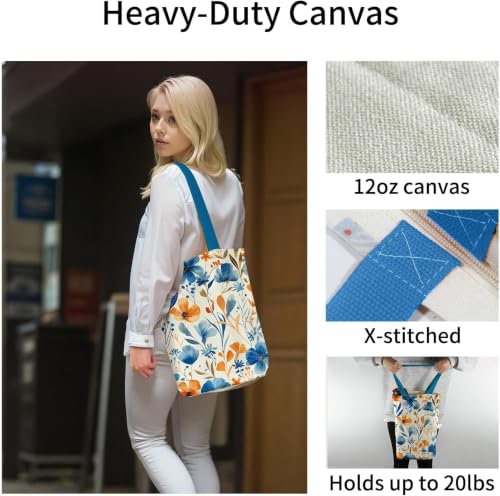 Durable Canvas Tote Bag for Women - Zippered Reusable Grocery & Beach Bag