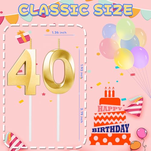 Gold Number 40 Birthday Candles for Cake | Milestone Celebration