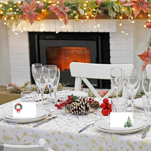 Christmas Food Labels Set of 48 with Folded Place Cards & Tent Name Cards - One