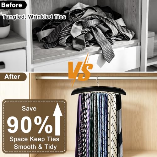 SOGCASE Wooden Tie and Belt Hanger, 24-Hook Rotating Closet Organizer (1-Pack)