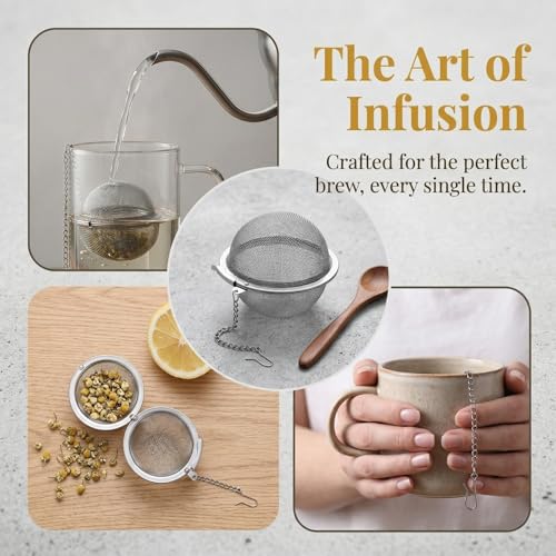 4-Piece 304 Stainless Steel Fine Mesh Tea Infuser Set with Long Chain