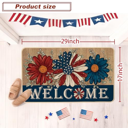 Patriotic Daisy Welcome Doormat 17x29 Inch - Non-Slip Indoor/Outdoor