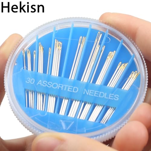 Hekisn 30-Piece Hand Sewing Needle Set - 6 Sizes, Gold-Plated