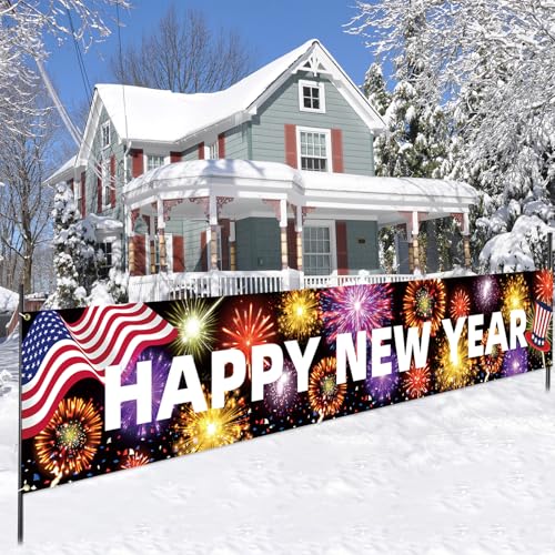 Happy New Year 2026 Door Cover Banner - 10x1.65ft Outdoor Decoration
