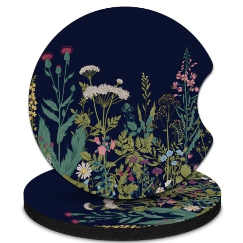 Black Flower 2 Pack Car Coasters 2.75-inch Neoprene Non-Slip Cup Holders