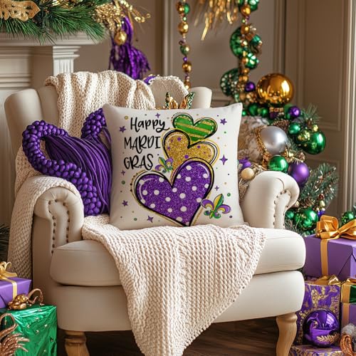 GEEORY Mardi Gras Throw Pillow Cover 18x18 Inch Fleur De Lis