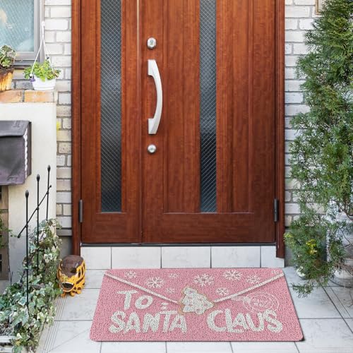 Pink Christmas Doormat - Santa Envelope Welcome Mat, Waterproof Non-Slip Outdoor Door Rug, 17x30 Inches - Pink Envelope-Sq