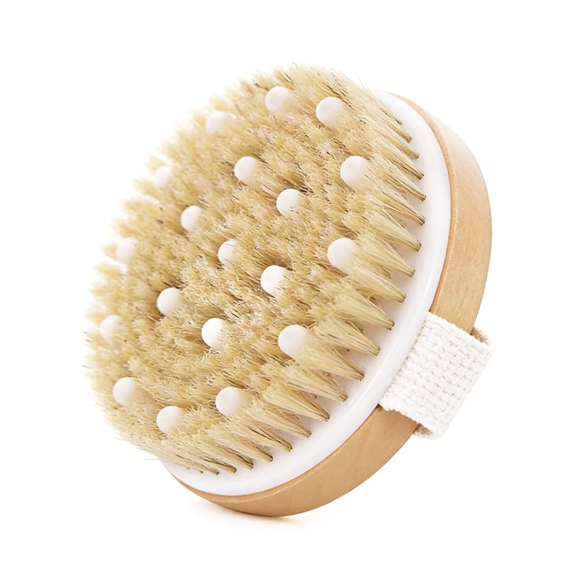 Exfoliating Dry Body Brush with Bamboo Handle & Massage Nodes
